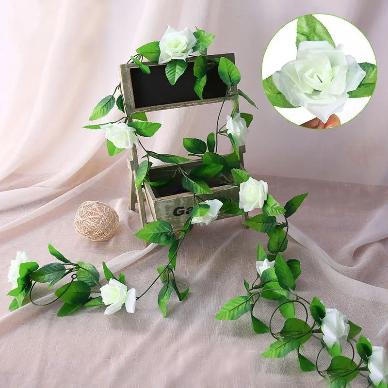 CHENCHENG, 250 см, искусственные розы из шелка, плющовая лоза, на стену, искусственные цветы с листьями, украшение для дома, свадьбы, гирлянда, Осенний Декор - Цвет: White