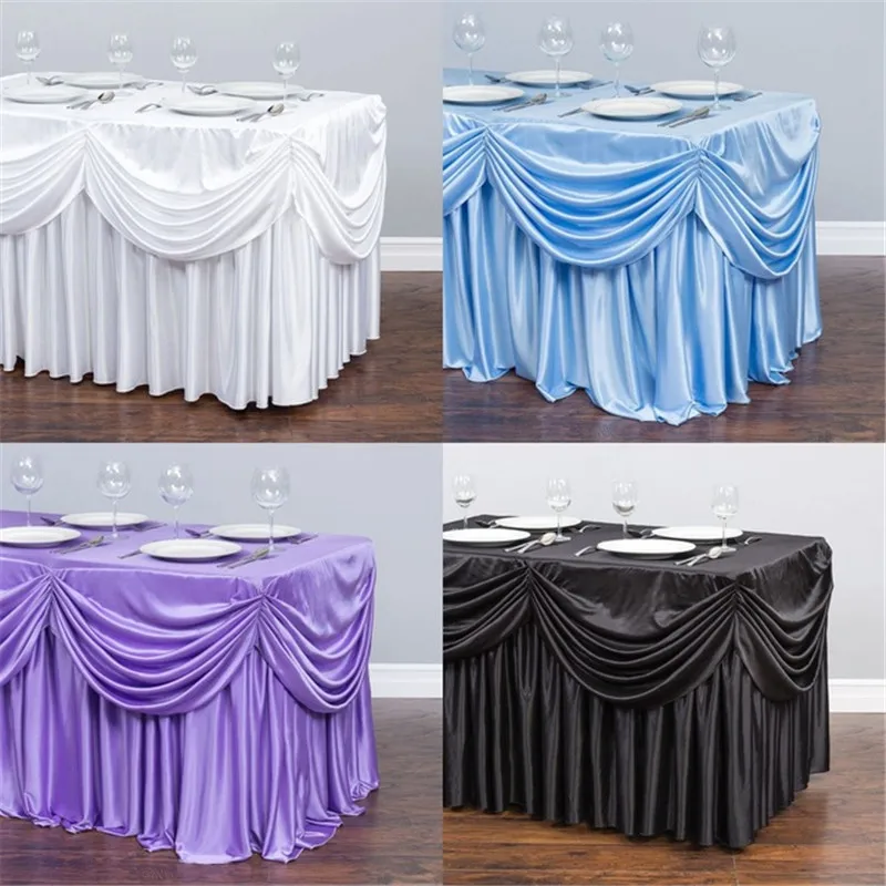 

4 FT. ALL-IN-1 TABLECLOTH/PLEATED SKIRT table skirt with swag backdrop for tablecloth table cover wedding stage table skirting