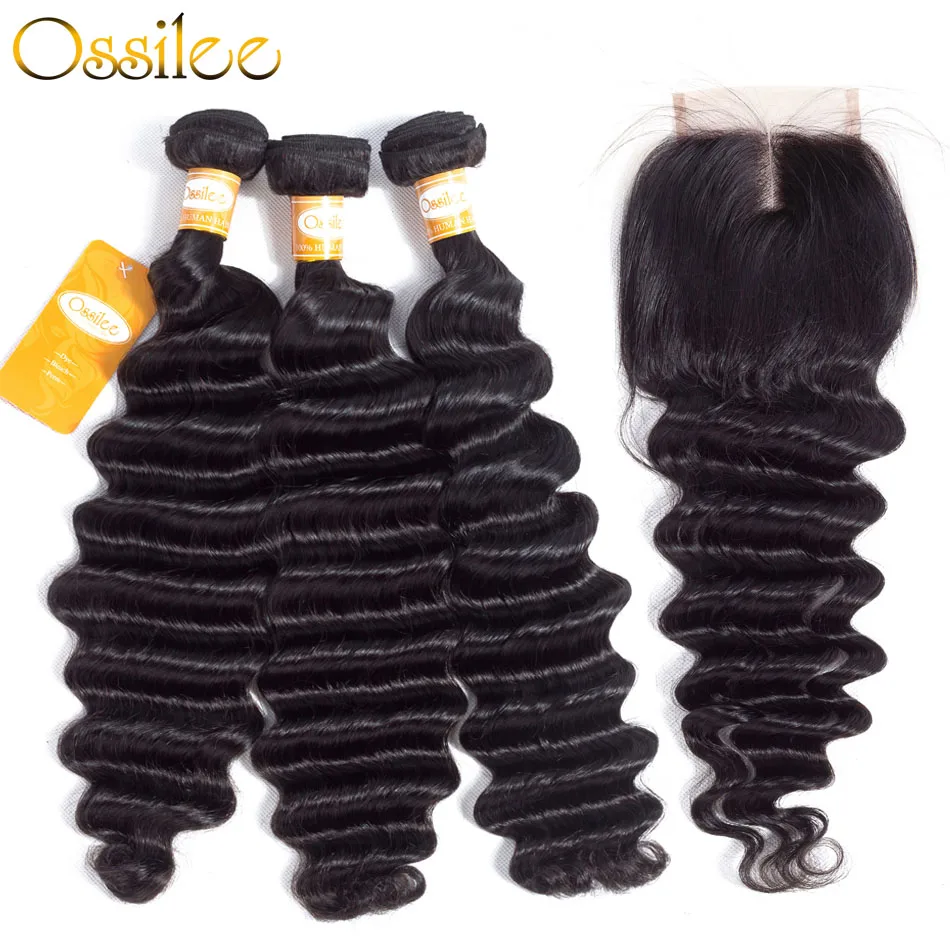 Ossilee Loose Deep Wave Bundles with Closure Brazilian Hair Weave NonRemy Human | Шиньоны и парики