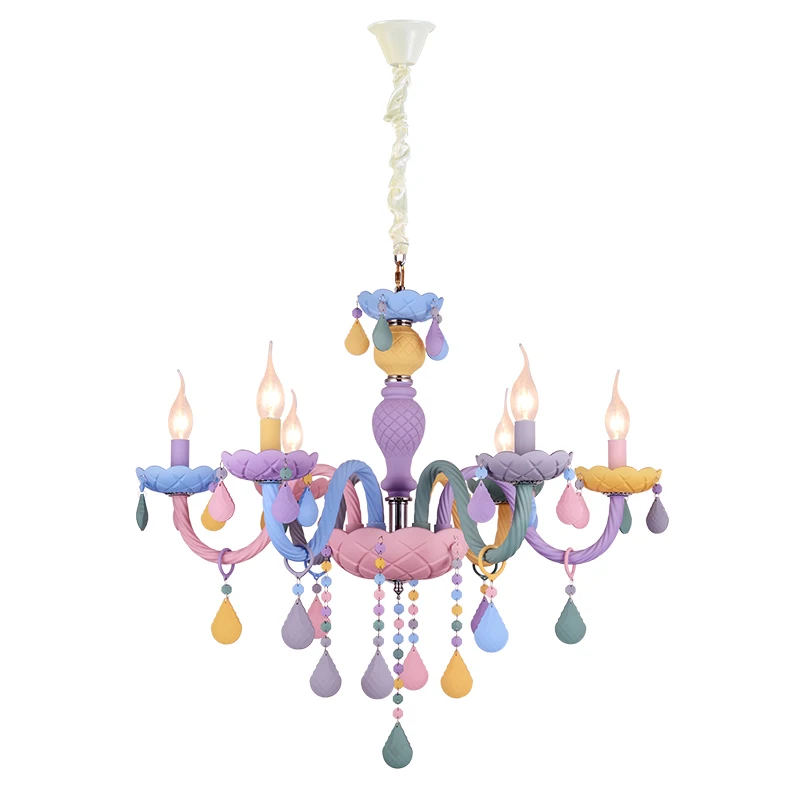 Радужные кристаллы люстра Европейская Свеча люстры ресторан спальня детская комната Американская девочка принцесса Макарон лампы