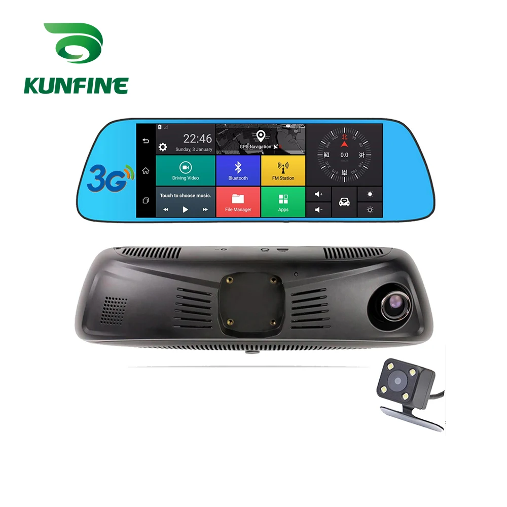 

KUNFINE 10" Android GPS Navi Dash Cam Car DVR Mirror Video Recorder Dual Cameras Recording WIFI Bluetooth With 3G FM Transmit