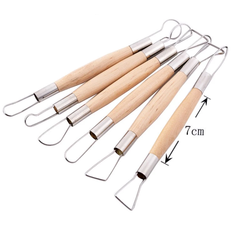 6 Pcs/Set Wooden Handle Pottery Ceremics DIY Tools Set Wood Handle Wax