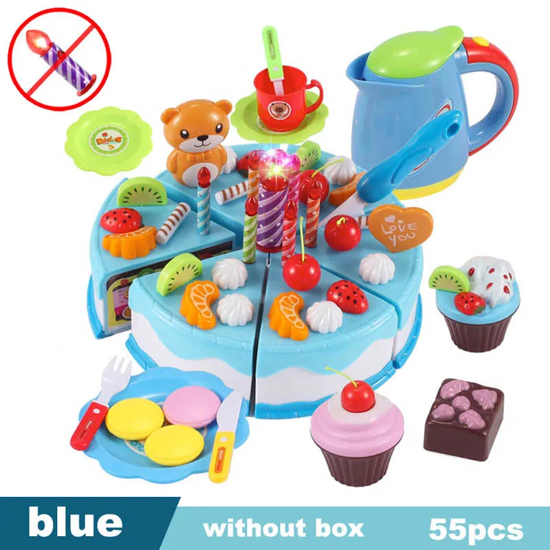 Новые детские кухонные ролевые игры, игрушки для резки фруктов, овощей, миниатюры еды, игрушки для детей - Color: 55pcs blue
