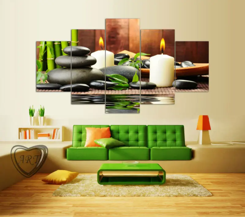 Wall Art Botanical Hijau Feng Shui Putih Lilin Dinding Lukisan Gambar Dinding Kanvas Untuk Ruang Tamu Dekorasi Dinding Dibingkai 5 Buah Picture For Living Room Wall Pictureswall Painting Aliexpress