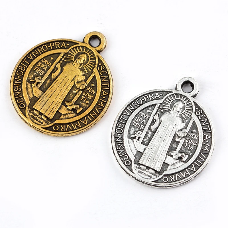

Saint Charm Beads St Benedict Nursia Patron Medal Cross 18x15mm 30pcs Antique Silver/Gold Pendants catenary accessories