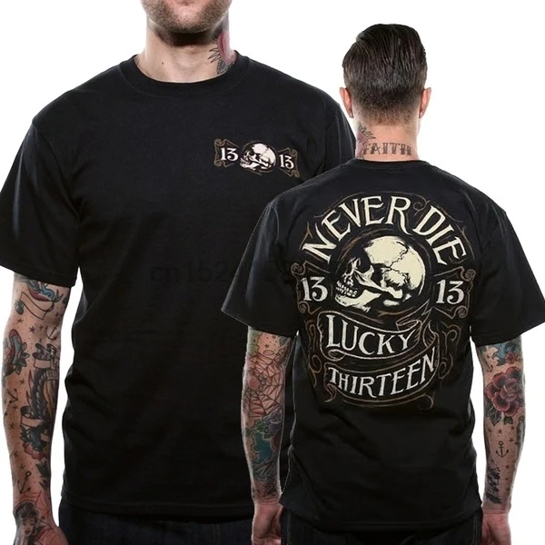 

Lucky 13 Mens Never Die Jumbo Skull T-Shirt Mens Round Neck Short Sleeves Bottoming T-shirt Fashion Casual Tops