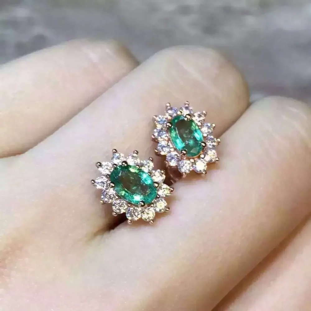  natural green emerald earrings 925 silver Natural gemstone earring women classic elegant round fine earrings for anniversary
