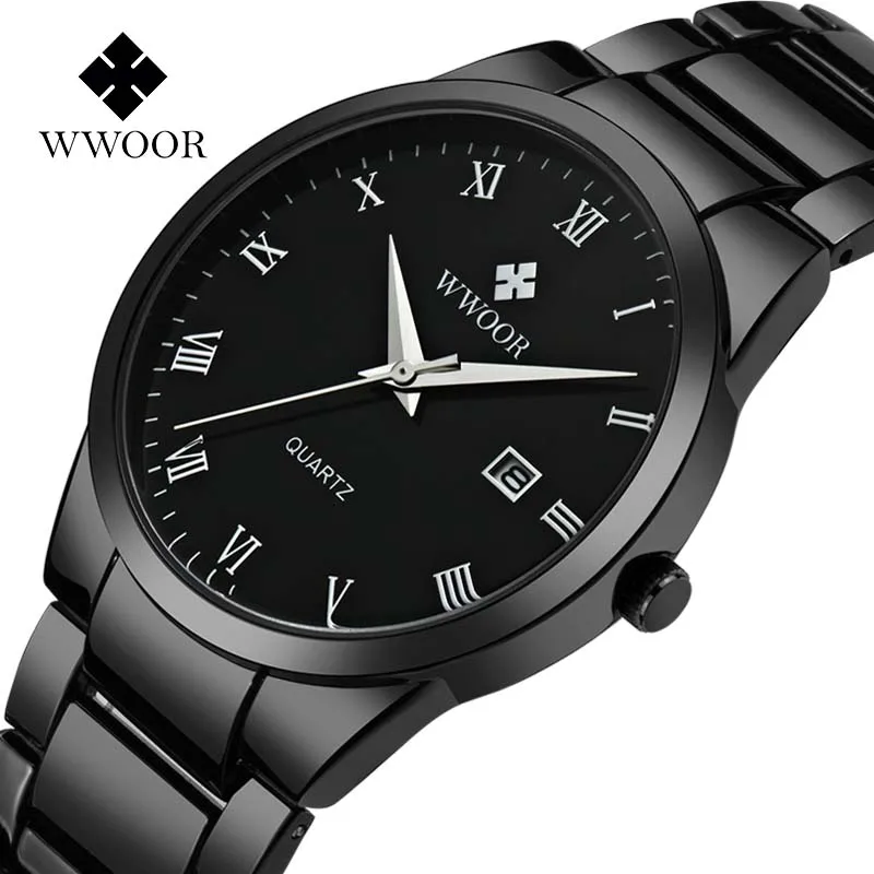 FULL BLACK Наручные часы wwoor для мужчин Топ бренд класса люкс модные кварцевые мужские спортивные наручные часы из полной стали черные мужские часы для свидания reloj hombre - Цвет: FULL BLACK
