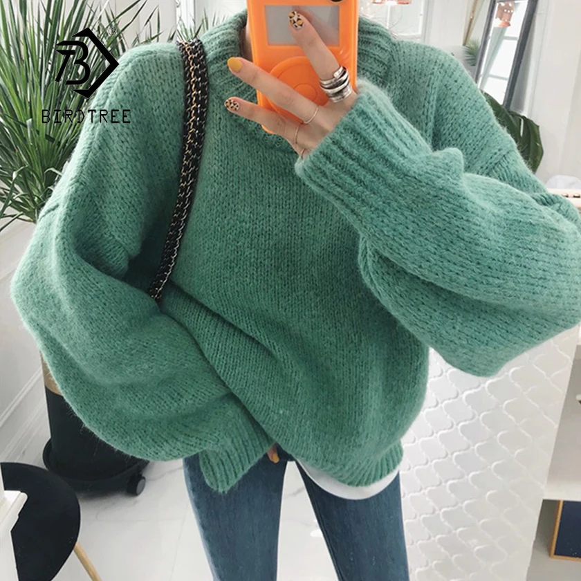 

New Arrival Women Winter Solid Bright Color Sweater Batwing Sleeve Knitted Thick Jumper Loose Casual Top T97802F