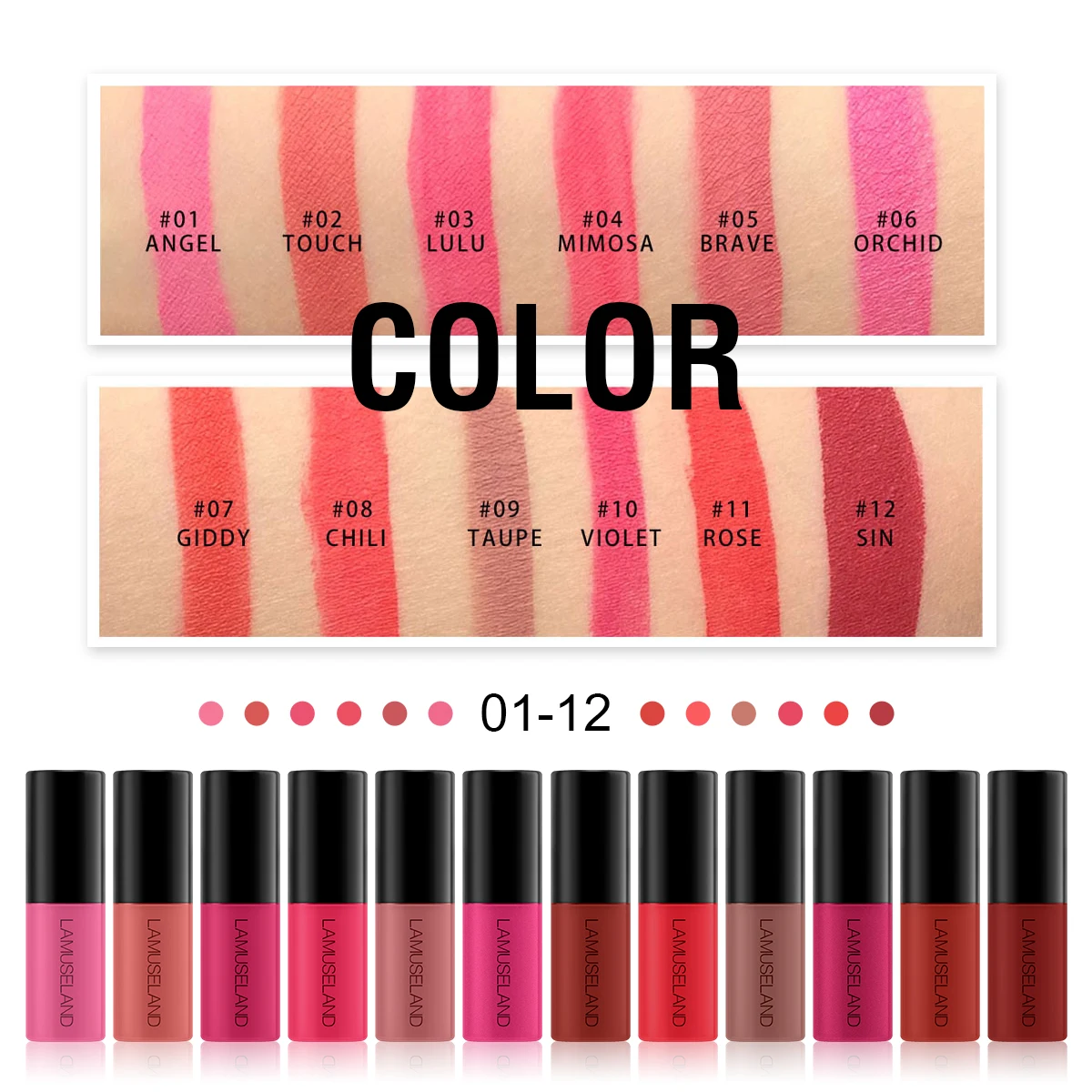 3Pcs/Lot Waterproof Long-Lasting Matte Mini Lipstick 12 Colors Lip Gloss 3.5g Lips Makeup Brand LAMUSELAND#L18L13