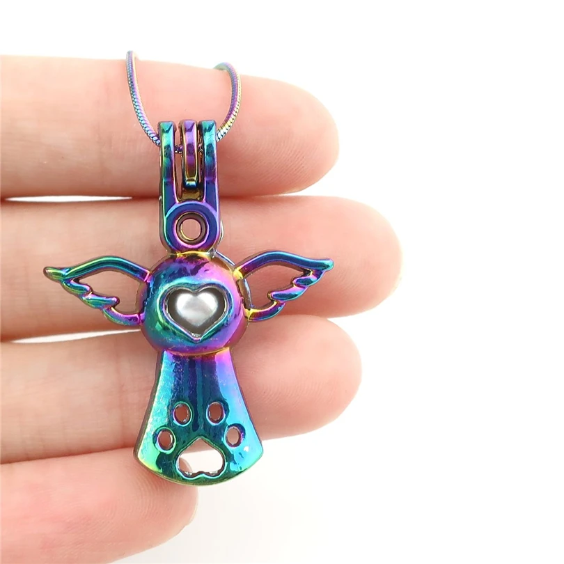 22" Rainbow Color Snake Chain Pick a Pearl Butterfly Cage Locket S-PC-617 22" Rainbow Color Snake Chain Pick a Pearl Butterfly Cage Locket S-PC-617