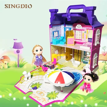 

New DIY Music LED light House doll Small villa princess cabin simulation room kitchen Furniture Girl birthday christmas gift toy