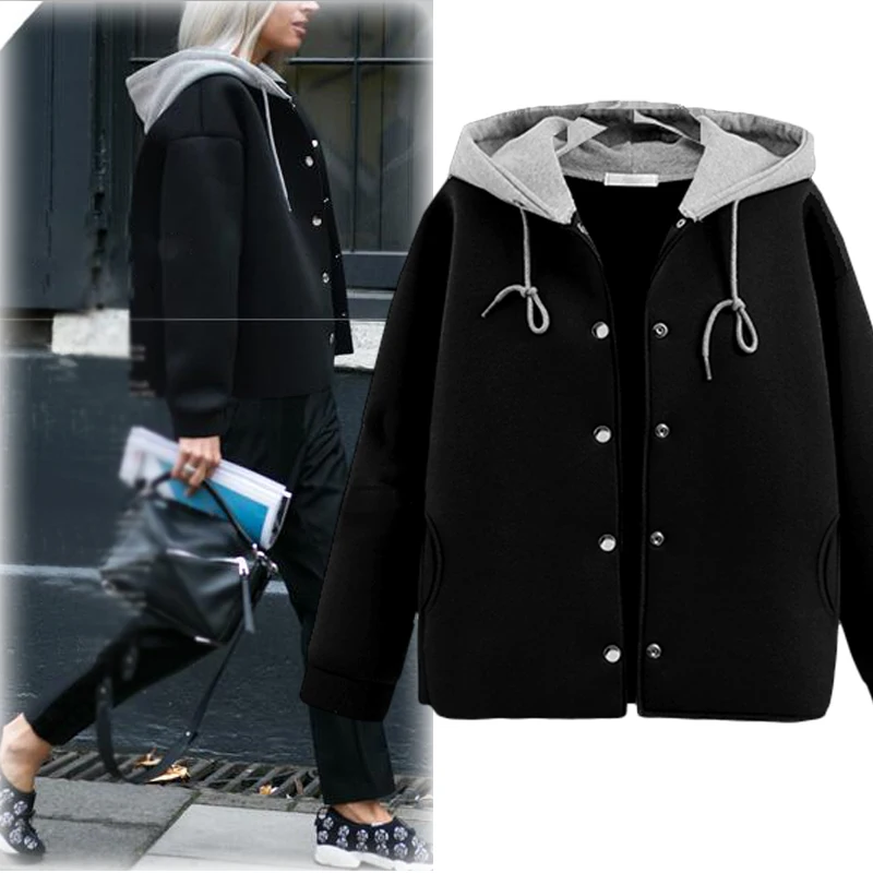 Hot Spring Autumn Women Jackets Vestidos Plus Size Casual Loose Solid Single Breasted Space cotton Hooded Jacket For Women Coats (4)