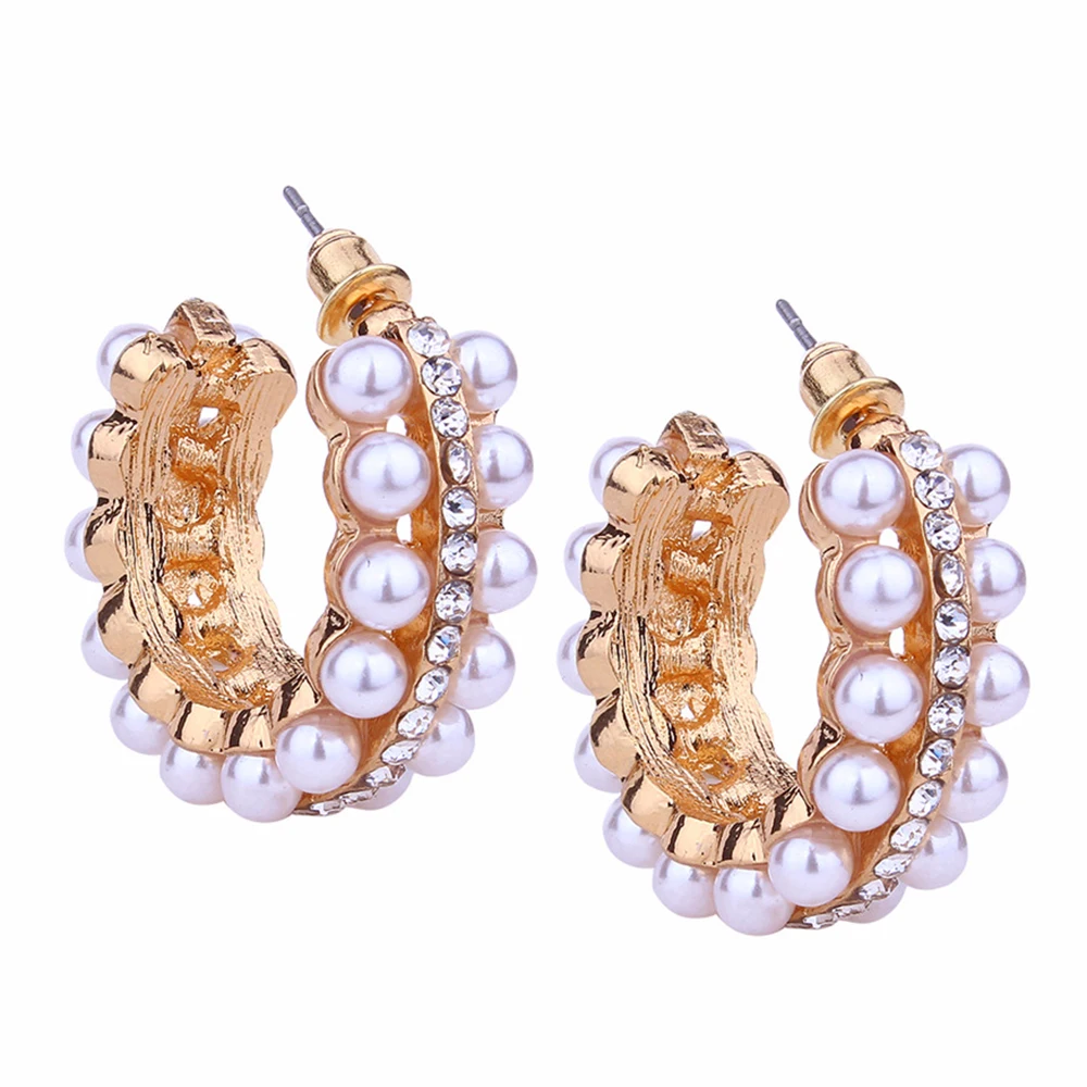 Download Double Layer Wide Simulated Pearl Earrings Hoops For ...