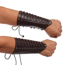 Larp cosplay pu braceletes 1 par marrom preto armadura braço guerreiro steampunk punk braçadeira medieval manguito