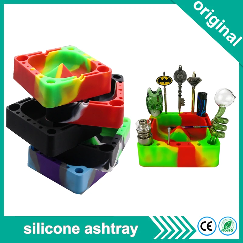 

Portable Silicone Ashtray Round E-Cigarette Holder tray Home Decorative Washable Pipe Pocket for dry Herb Vaporizer Dab wax tool