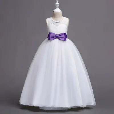 Летнее платье без рукавов для девочек; детская свадебная одежда принцессы с бантом для девочек; платье с цветочным рисунком; праздничная одежда - Цвет: Фиолетовый