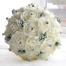 AYiCuthia великолепные ручной работы свадебные цветы Белый невесты свадебные букеты Искусственные розы Букеты Свадебные S52