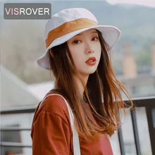 VISROVER, 7 цветов, одноцветная шляпа-ведро, складная, промытая, женская, солнцезащитная, тканевая, с бантом, широкий пляжный навес, шляпа