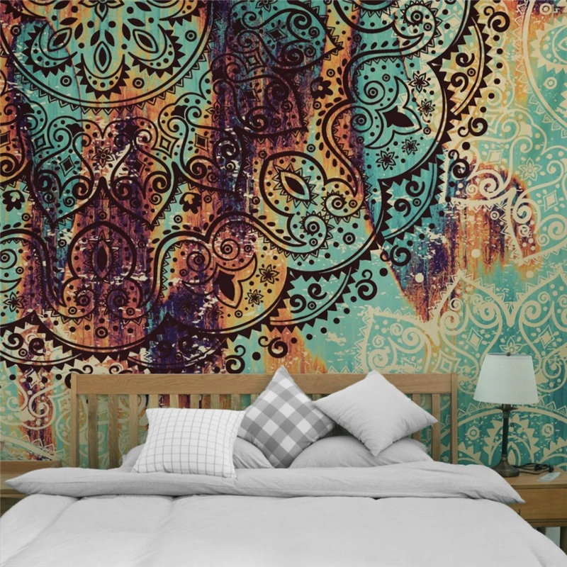 Hot Retro Gray Mandala Pattern Hanging Tapestry Soft Livingroom Wall Tapestry Home Art Polyester Tapestry Floor Carpet