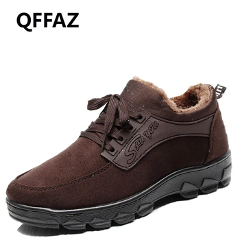 

QFFAZ fashion shoes 2018 winter boots for men leather men's shoes botines casual hombre snowboots fur men boots