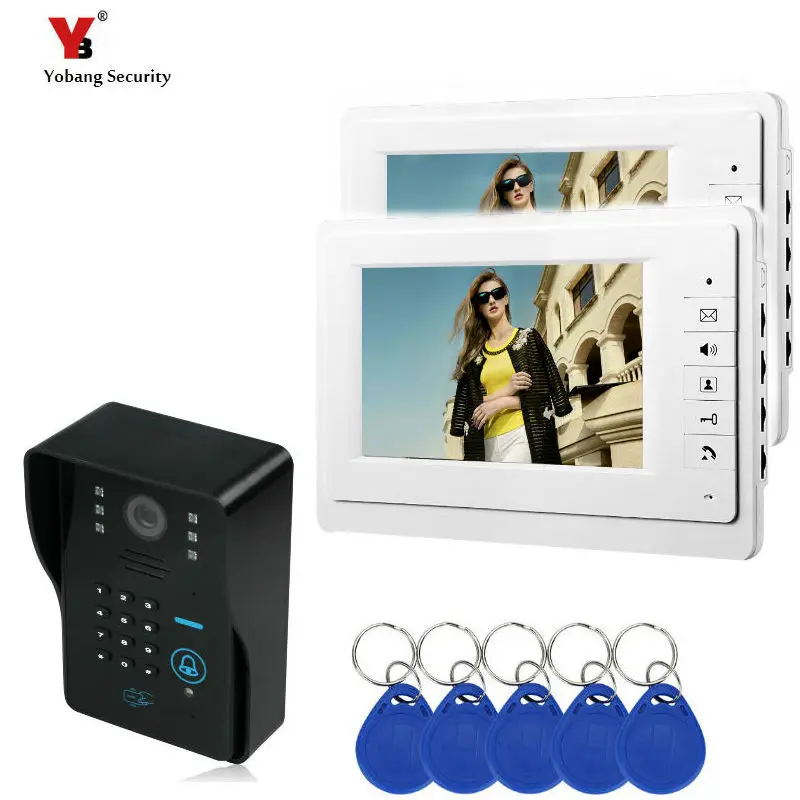 7 "ЖК-дисплей 2 монитора RFID пароль видео домофон дверной звонок с ИК-CUTCamera 1000 ТВ линия система контроля доступа