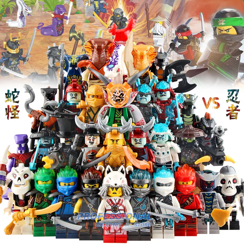 

32pcs Ninja action figures snake Master Wu Kai Jay Cole Zane Lloyd Four Eyes Lord Garmadon Building Blocks Kids Gifts Toys BR262