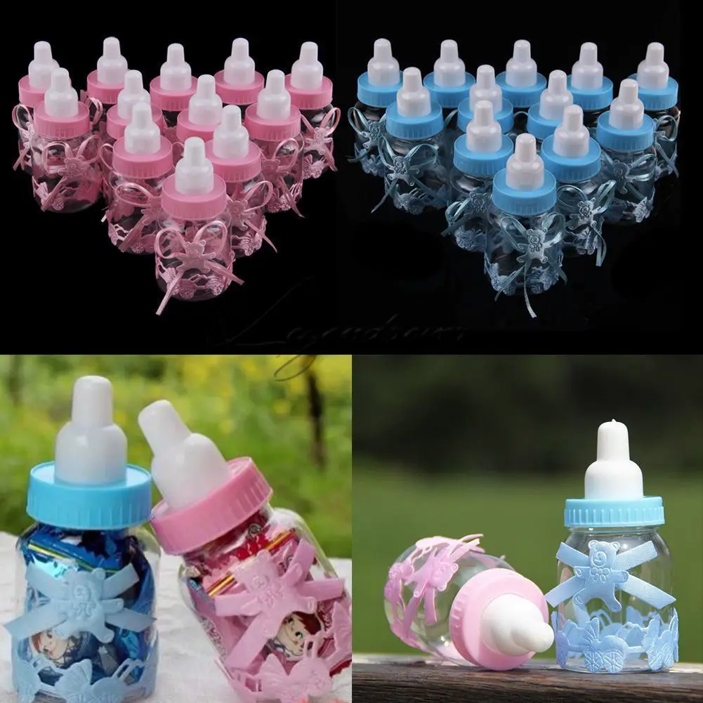 Fillable Bottle Baby Shower Favors Decor Keepsake Plastic Milk Bottle Hot Candy Can Baby Shower 12pcs/set baby shower bottle