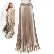 Плиссированная юбка с металлическим блеском и эластичной резинкой на талии, сатиновая Макси элегантная длинная юбка