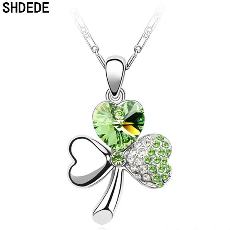 

SHDEDE Fashion Jewelry Crystal from Swarovski Clover Pendant Necklace For Women Heart Trendy Accessories Party Gift -305