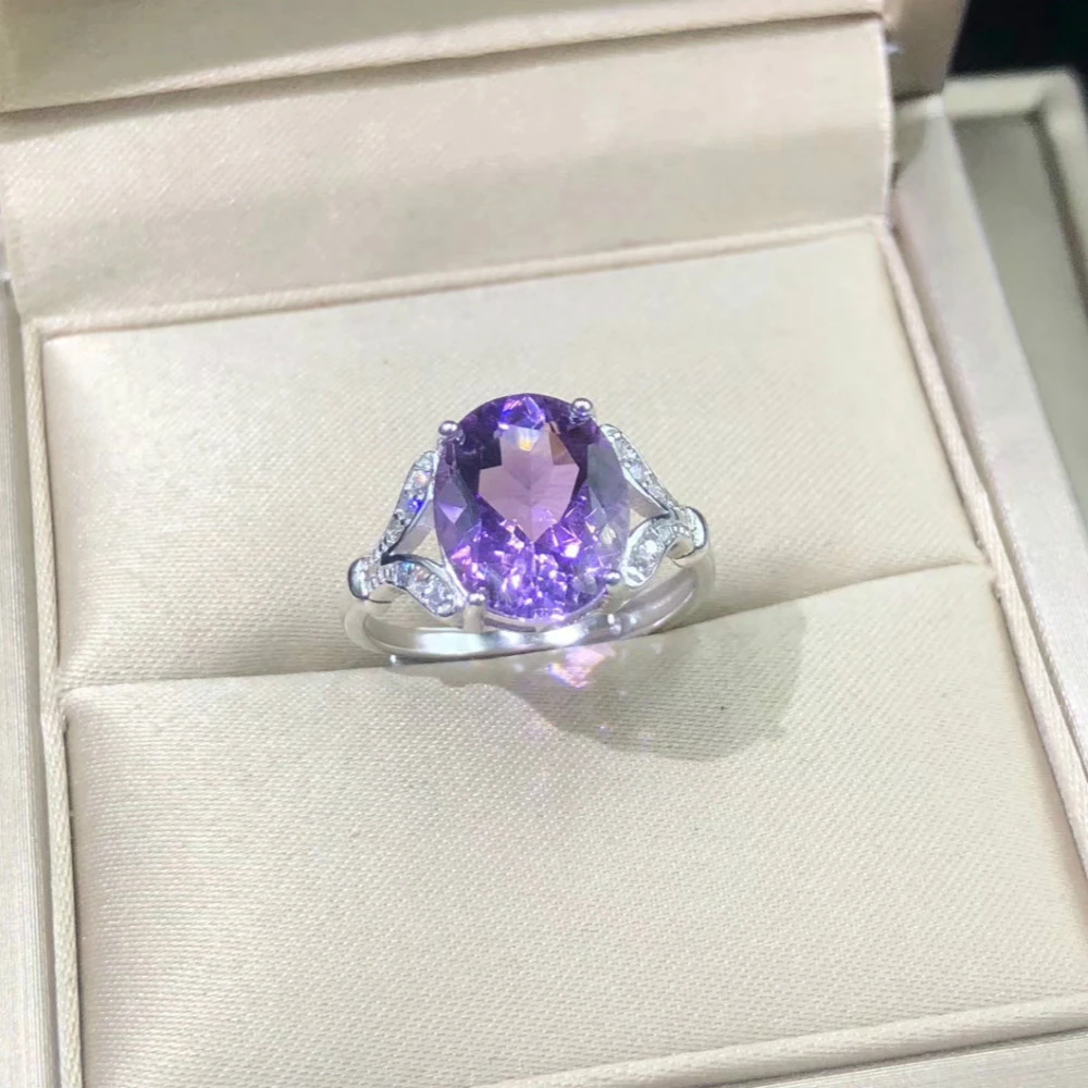 Natural Purple Amethyst Ring 925 Silver Women Round Stone Vintage Jewelry Anel
