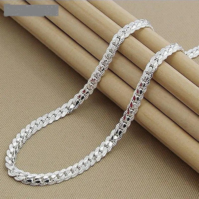 New Women 6 MM Lateral Full Necklace In Silver 925 Sterling Silver Fashion Jewelry Women Men Link Chain Necklace