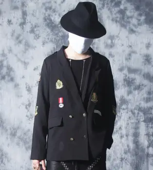 

Double-breasted retro small suit male loose personality night field casual suit jacket single piece hairstylist singer costumes