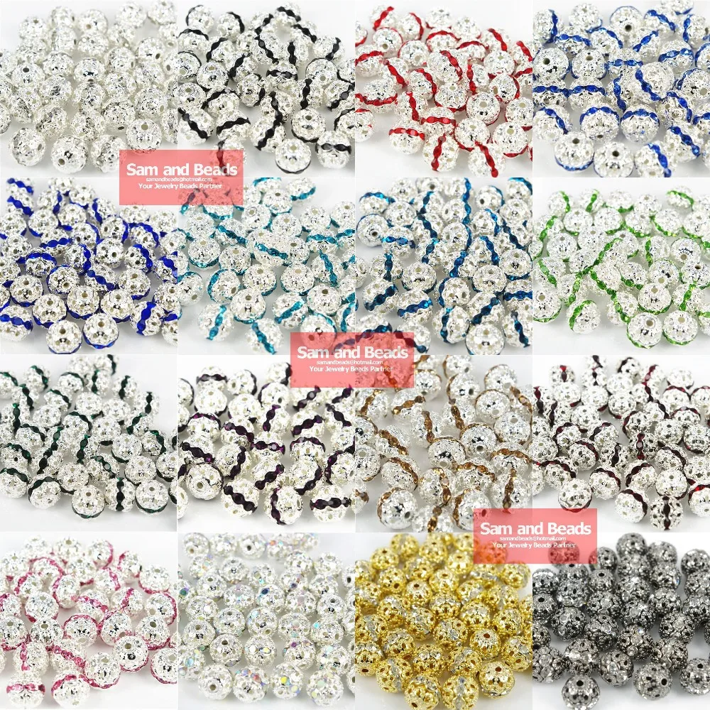

16COLORS ( 20Pcs=1Lot ! ) 10MM Copper Material Silver Plated Crystal Rhinestones Spacer Loose Charm Beads RSB13