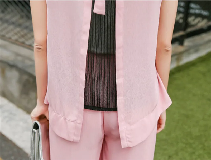 Summer Chiffon Tracksuit For Women 2016 Matching Mother And Daughter Clothes Sleeveless Lace Tops Pants Set Family Look Clothing (24)
