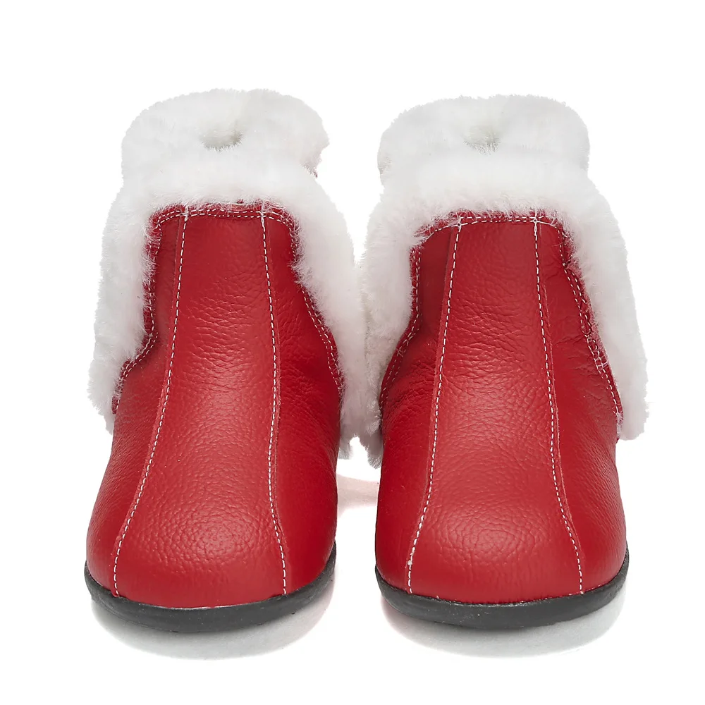 Зимние Детские модные ботинки из натуральной кожи; Детские ботильоны; обувь принцессы для девочек; нескользящие плюшевые кроссовки на плоской подошве для малышей