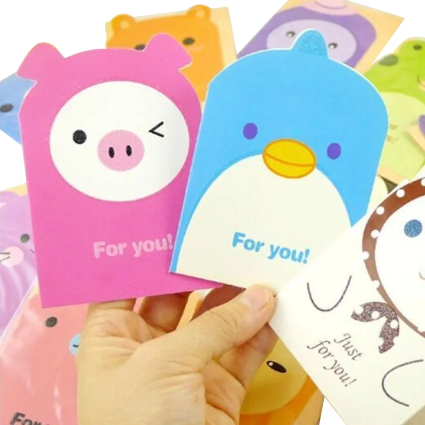 

50Pcs/lot Lovely Cartoon Animal Small Cards party invitation Greeting Card Birthday Gift Message Cards