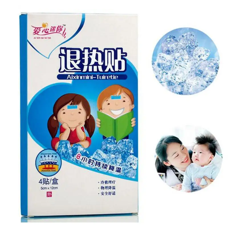 

4pcs/box Fever Down Patch Antipyretic Headache Relieve Pain Pad Lower Temperature Paste Ice Gel Polymer Hydrogel Cooling Baby Z4