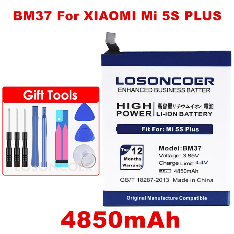 

LOSONCOER 4850mAh BM37 Battery for original Xiaomi Mi 5S plus Mi5s Plus Battery Gift tool kit