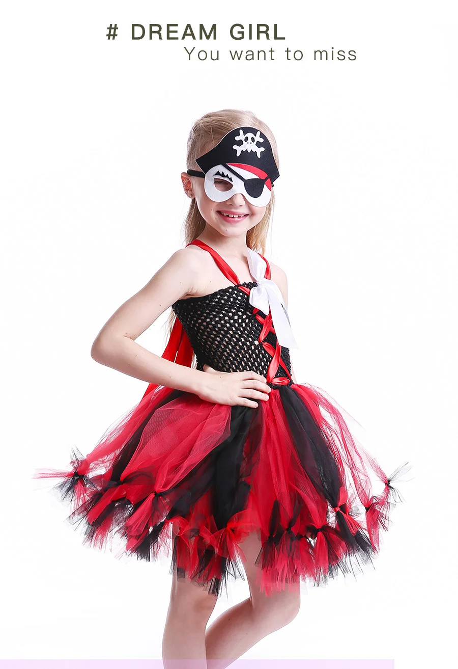 Girls Pirate Wench Tutu Dress with Skull Mask Petti Style Fluffy Halloween Tulle Dress Kids Fancy Photography Prop Dress Up (6)