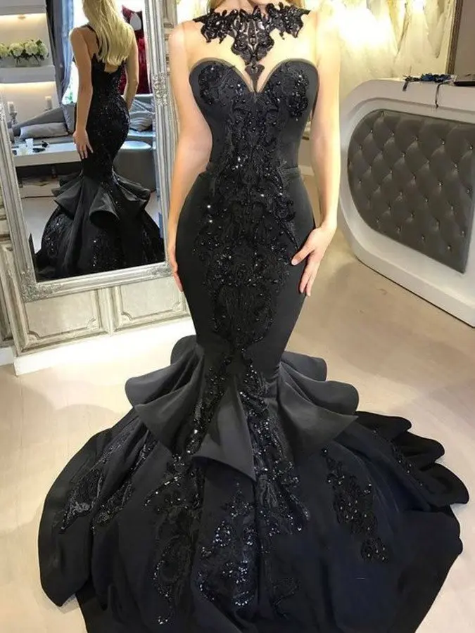 Stunning-Black-Mermaid-Long-Prom-Dresses-2020-Sexy-Beaded-Appliqued-Cascading-Ruffled-Train-Backless-Formal-Evening
