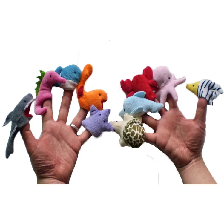 50pcs/lot, Plush ocean animals finger puppets, stuffed sea animals