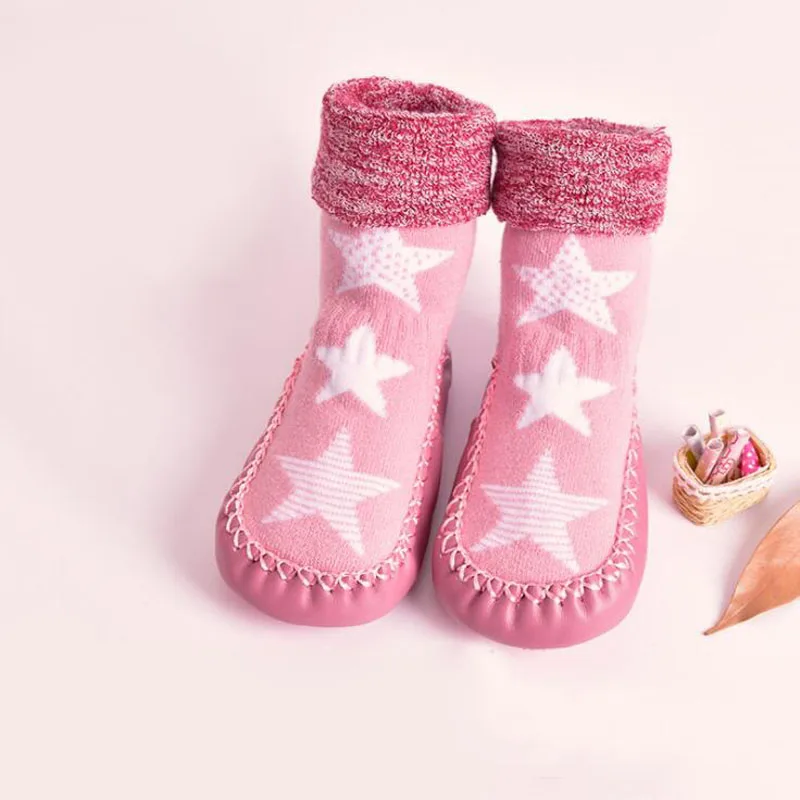 Новые осенние и зимние толстые носки для малышей Нескользящие теплые носки-Тапочки - Цвет: Pink
