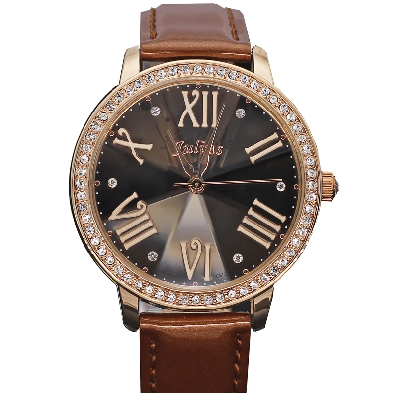 Diamond Cut Julius Lady Women s Watch Japan Quartz Hours Clock Fashion Dress Bracelet Large Leather