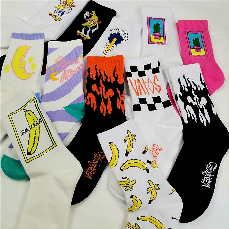 Korean style fashion Harajuku street hip hop socks unisex fun men's socks happy skateboard flame ladies socks