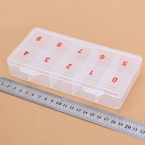 Empty Transparent False Nail Art Tips Rhinestone Storage Case Box Container 10 cells