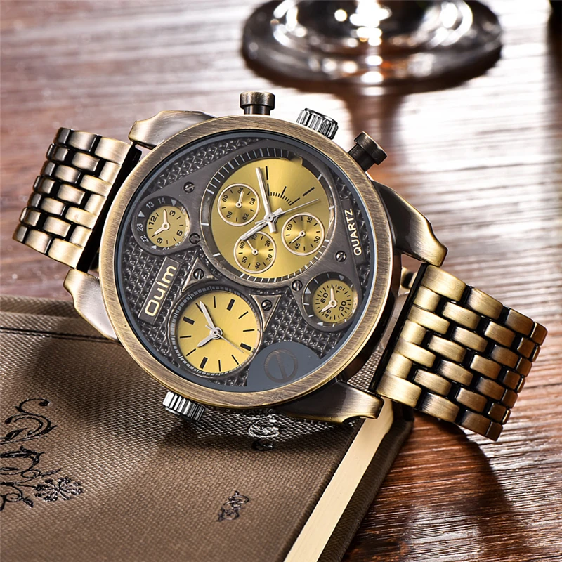 Oulm Due Time Zone Big Orologio Uomo di Lusso Del Quarzo di Marca Orologi  D'oro da Uomo Orologio in Acciaio Pieno Militare Uomo Orologio Relogio  masculino|homme|homme montrehomme luxury - AliExpress