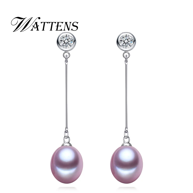 

WATTENS Natural pearl long earrings women ,925 sterling silver earrings pearl jewelry accessories,wedding/Office for Love Gift