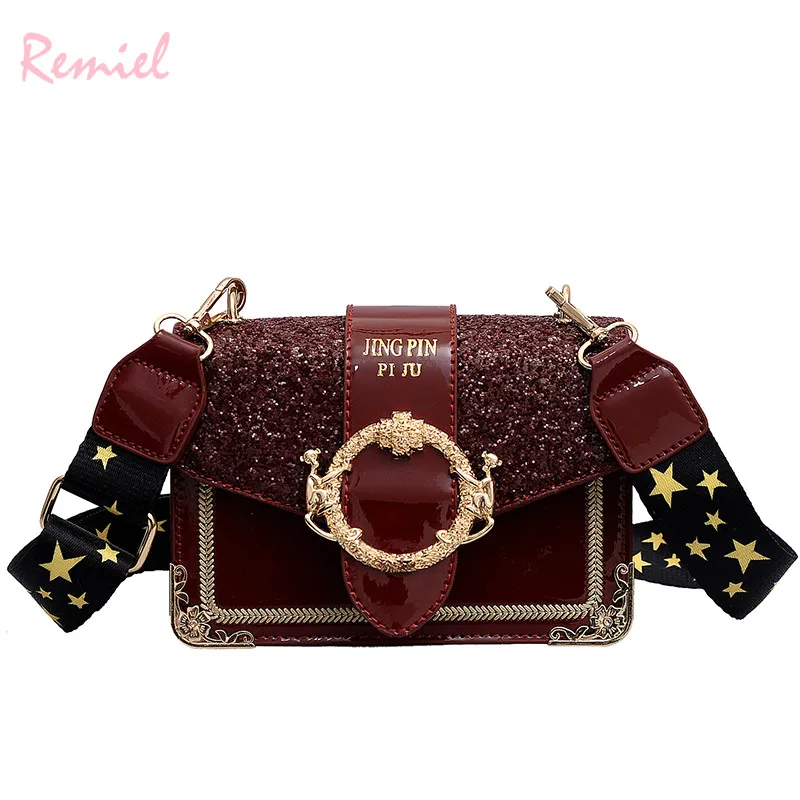 

2019 Fashion New Ladies Sequin Square bag High quality PU Leather Women's Designer Handbag Lock Chain Shoulder Messenger bags