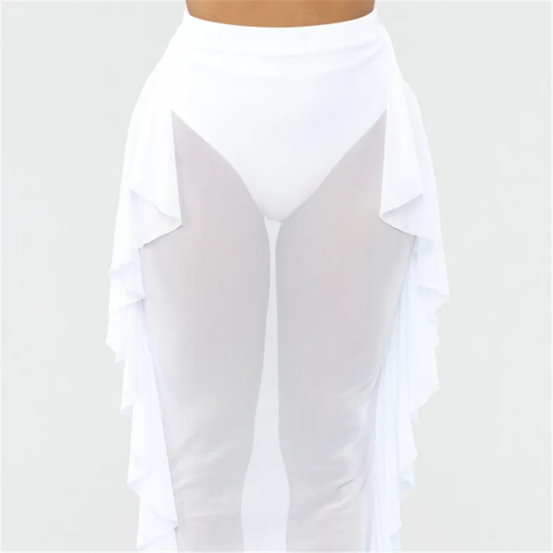 Летние женские сексуальные оборки прозрачные сетчатые бикини с закрытой крышкой купальный костюм брюки - Цвет: 2